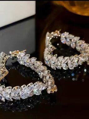 Crystal Marquise Heart  Earrings - Silver Tone